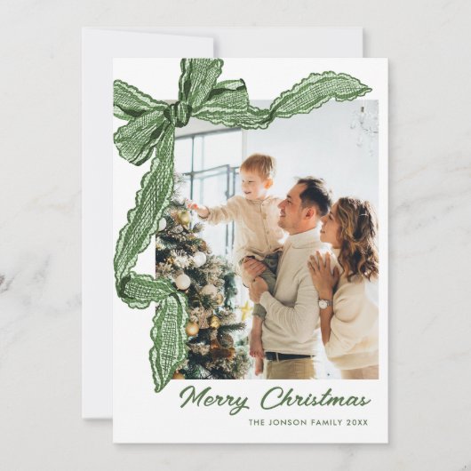 Cartes Pour Fêtes Annuelles Funky Sage Green Christmas Bow Ribbon 2 Photo (Devant)