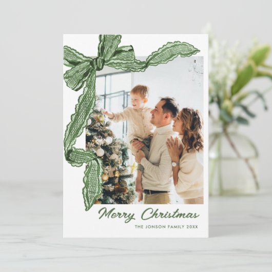 Cartes Pour Fêtes Annuelles Funky Sage Green Christmas Bow Ribbon 2 Photo (Debout devant)