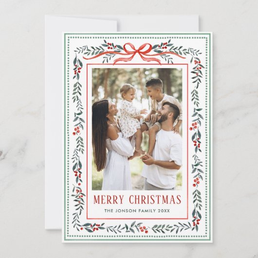 Cartes Pour Fêtes Annuelles Funky Sage Green Christmas Bow Ribbon 2 Photo (Devant)
