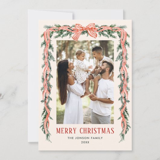 Cartes Pour Fêtes Annuelles Funky Sage Green Christmas Bow Ribbon 5 Phot (Devant)