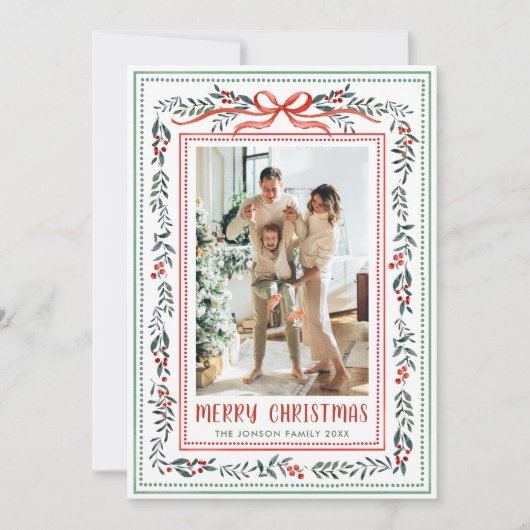 Cartes Pour Fêtes Annuelles Funky Sage Green Christmas Bow Ribbon 5 Photo (Devant)