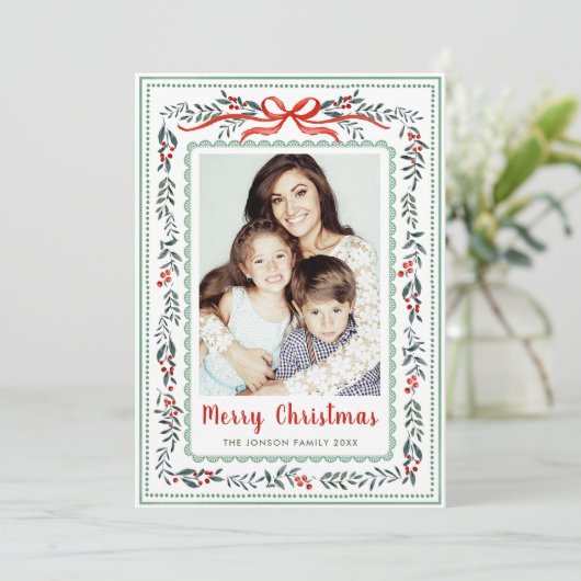 Cartes Pour Fêtes Annuelles Funky Sage Green Christmas Bow Ribbon 5 Photo (Debout devant)