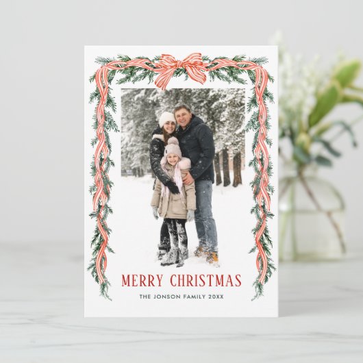 Cartes Pour Fêtes Annuelles Funky Sage Green Christmas Bow Ribbon 5 Photo (Debout devant)