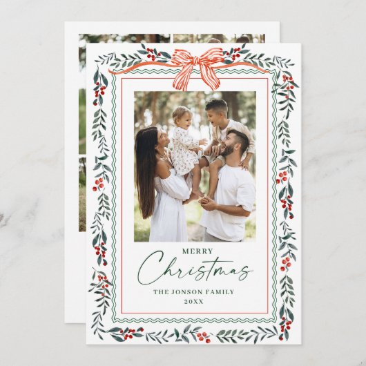 Cartes Pour Fêtes Annuelles Funky Sage Green Christmas Bow Ribbon 5 Photo (Devant / Derrière)