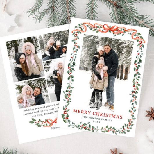 Cartes Pour Fêtes Annuelles Funky Sage Green Christmas Bow Ribbon 5 Photo