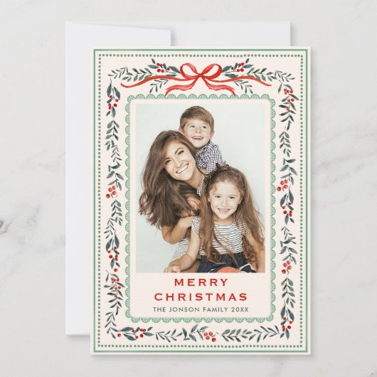 Cartes Pour Fêtes Annuelles Funky Sage Green Christmas Bow Ribbon 5 Photo (Devant)
