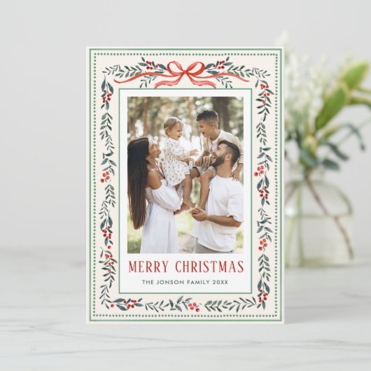 Cartes Pour Fêtes Annuelles Funky Sage Green Christmas Bow Ribbon 5 Photo (Debout devant)