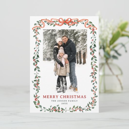 Cartes Pour Fêtes Annuelles Funky Sage Green Christmas Bow Ribbon 5 Photo (Debout devant)