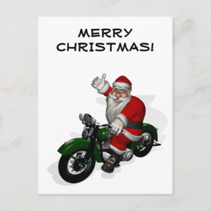 Cartes Pour Fêtes Annuelles Funky Santa Claus sur Green Vintage Motorbike