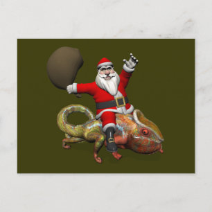 Cartes Pour Fêtes Annuelles Funky Santa Claus Sur Huge Panther Chameleon