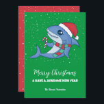 Cartes Pour Fêtes Annuelles Funky Shark Winter Holiday Joyeux Noël<br><div class="desc">Caricature d'animal mignonne avec des puns drôles pour votre fête de vacances. Vous pouvez customiser le texte et la couleur arrière - plan pour convenir à votre occasion. Idéal pour les enfants et les enfants qui aiment les animaux.</div>