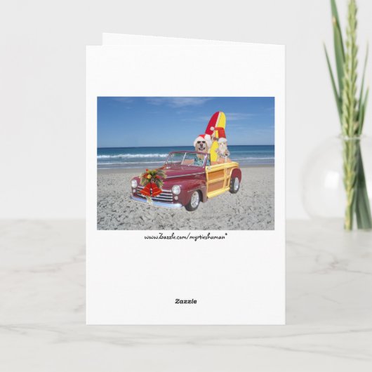 Cartes Pour Fêtes Annuelles Funky Yellow Lab & Cat Surfer Noël (Dos)