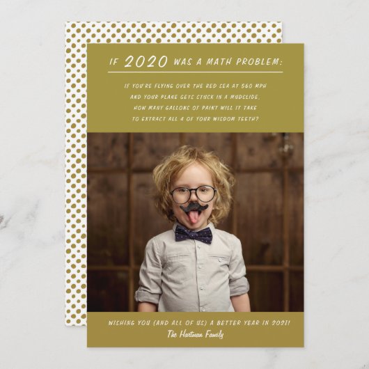 Cartes Pour Fêtes Annuelles Funny 2020 Math Problem Gold New Year Photo (Devant / Derrière)