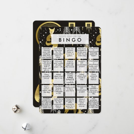 Cartes Pour Fêtes Annuelles Funny Black & Gold 2020 Quarantine Bingo Noël (Devant/Arrière en situation)