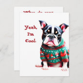 Cartes Pour Fêtes Annuelles Funny Boston Terrier dans le pull de Noël (Devant / Derrière)