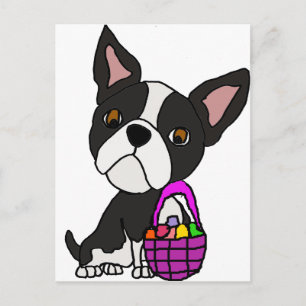 Cartes Pour Fêtes Annuelles Funny Boston Terrier Dog with Easter Basket