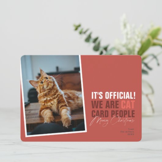 Cartes Pour Fêtes Annuelles Funny Cat Christmas Card Red Meowy Christmas (Debout devant)