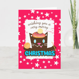 Cartes Pour Fêtes Annuelles Funny chat Noël casquette crochet crochet fils