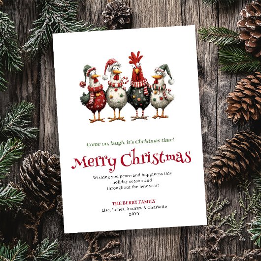Cartes Pour Fêtes Annuelles Funny Chickens Artistic Christmas Greeting Card