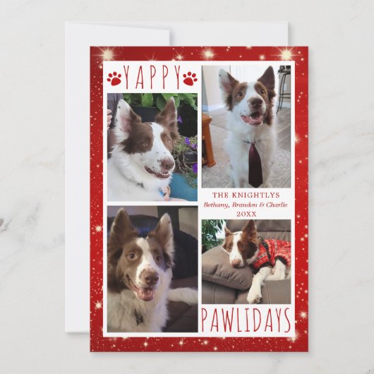 Cartes Pour Fêtes Annuelles Funny Chien 4 Photo Collage YAPPY PAWLIDAYS Rouge (Devant)