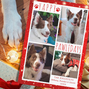Cartes Pour Fêtes Annuelles Funny Chien 4 Photo Collage YAPPY PAWLIDAYS Rouge
