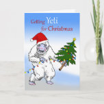 Cartes Pour Fêtes Annuelles Funny Christmas, Are you Yeti yet? Abominable<br><div class="desc">Funny Christmas, Are you Yeti yet? Abominable Snowman. Cute illustration of a funny looking Abominable Snowman / Yeti stringing the Christmas lights on the tree. Cold winter scene illustration features a Yeti with cold pink cheeks and toes wearing a Santa hat and decorating its Christmas tree. Clipart thanks to Pixabay....</div>
