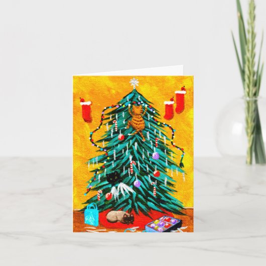 Cartes Pour Fêtes Annuelles Funny Christmas Cats Tree Créationarts (Devant)