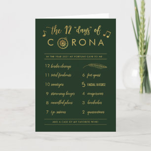 Cartes Pour Fêtes Annuelles Funny Corona Holiday Or Douze Jours Vert