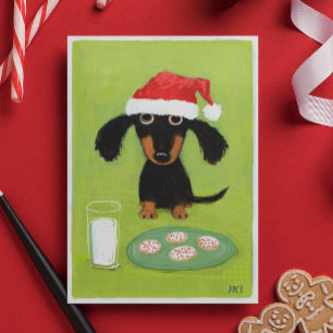 Cartes Pour Fêtes Annuelles Funny Dachshund Dog Santa with Milk and Cookies