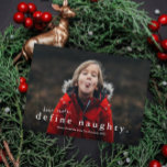 Cartes Pour Fêtes Annuelles Funny Définir Naughty Photo Noël<br><div class="desc">Une drôle de carte de Noël photo avec une simple typographie cher Père Noël définir vilain salut sur le devant. Le dos est un support plaid motif. Cliquez sur le bouton Modifier pour customiser cette conception.</div>