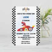 Cartes Pour Fêtes Annuelles Funny Dinosaur voiture de course garçon anniversai (Debout devant)