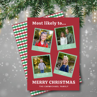 Cartes Pour Fêtes Annuelles Funny Family Photos Red Green Check Modern Holiday