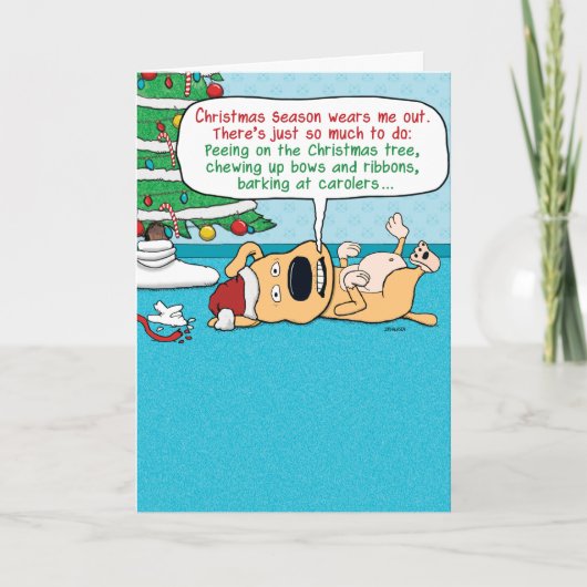 Cartes Pour Fêtes Annuelles Funny Fatigué Chien Noël (Devant)
