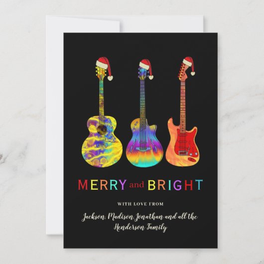 Cartes Pour Fêtes Annuelles Funny Guitare Père Noël Joyeux et lumineux Noël (Devant)