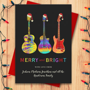 Cartes Pour Fêtes Annuelles Funny Guitare Père Noël Joyeux et lumineux Noël