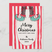 Cartes Pour Fêtes Annuelles Funny Hand Drawn Elf Sock Christmas Non-Photo (Devant / Derrière)