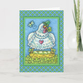 CARTES POUR FÊTES ANNUELLES FUNNY IRISH HEN, OEUFS VERTS ET SHAMROCK CUIT (Devant)