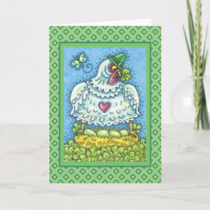 CARTES POUR FÊTES ANNUELLES FUNNY IRISH HEN, OEUFS VERTS ET SHAMROCK CUIT