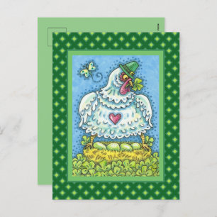 CARTES POUR FÊTES ANNUELLES FUNNY IRISH HEN, OEUFS VERTS ET SHAMROCK CUIT