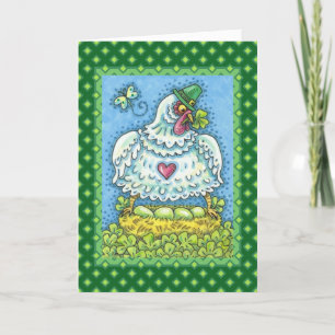 CARTES POUR FÊTES ANNUELLES FUNNY IRISH HEN, OEUFS VERTS ET SHAMROCK CUIT