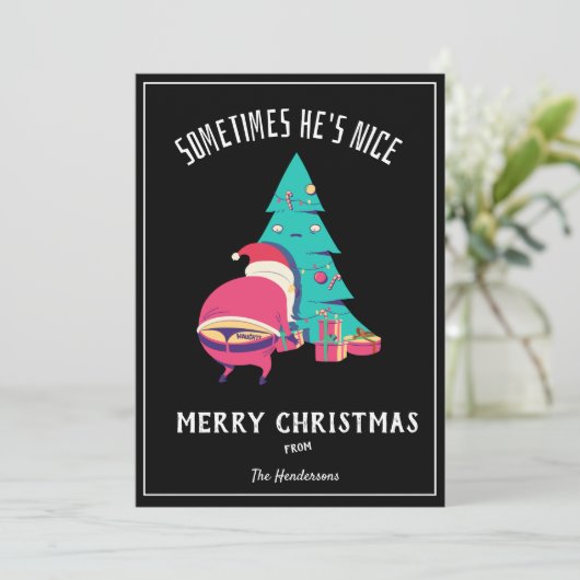 Cartes Pour Fêtes Annuelles Funny Joyeux Noël Salutation Naughty Black (Debout devant)