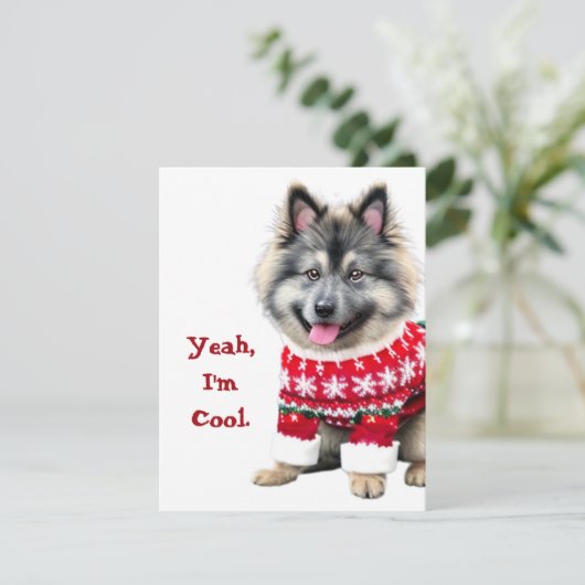 Cartes Pour Fêtes Annuelles Funny Keeshond dans le pull de Noël (Debout devant)