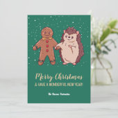 Cartes Pour Fêtes Annuelles Funny mignon Hérisson Joyeux Noël Bonne année (Debout devant)