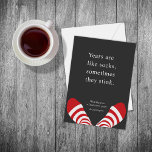 Cartes Pour Fêtes Annuelles Funny New Years Socks Red Black<br><div class="desc">2020 has had its challenges. This New Year photo greeting card will bring a smile to the faces of your family and friends. The greeting,  'Years are like socks. Sometimes they stink.' 'Wishing you a fresh new year.'</div>