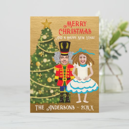 Cartes Pour Fêtes Annuelles Funny Nutcracker & Clara Ajouter Votre Visage Noël (Debout devant)
