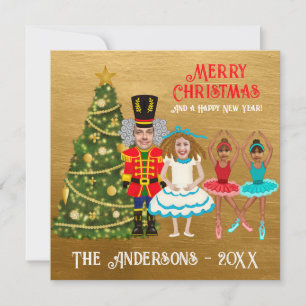 Cartes Pour Fêtes Annuelles Funny Nutcracker Famille de quatre   Twin Girls