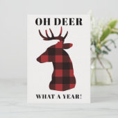 Cartes Pour Fêtes Annuelles Funny Oh Deer What a Year Buffalo Plaid (Debout devant)