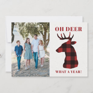 Cartes Pour Fêtes Annuelles Funny Oh Deer What a Year Buffalo Plaid Photo