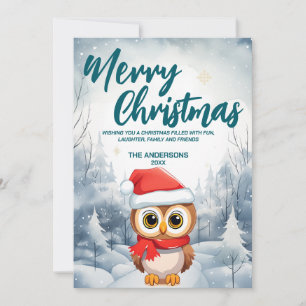 Cartes Pour Fêtes Annuelles Funny OWL Joyeux arbre de Noël neige Fête de vacan