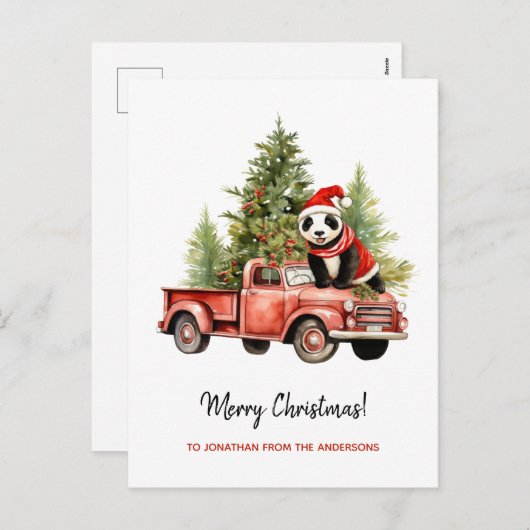 Cartes Pour Fêtes Annuelles Funny Panda dans Red Retro Van Xmas (Devant / Derrière)
